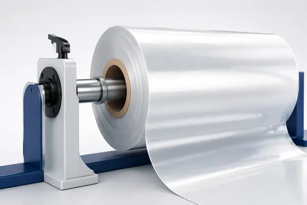 Packaging film core size and maximum roll diameter Flexible packaging film roll showing the paper core and wound roll